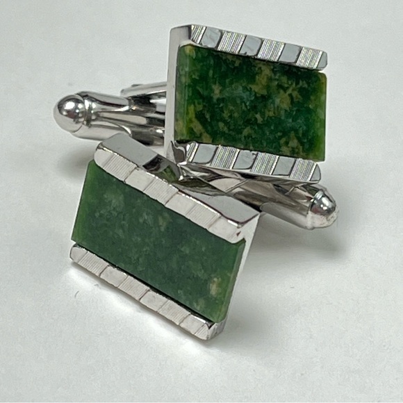 VTG Dante Jade Jadite Cuff Links Men’s cufflinks vintage silver green - Picture 1 of 12